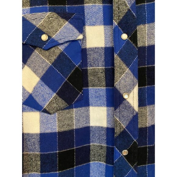 Wrangler Western Shirt Men Large Blue Plaid Flannel Pearl Snap Cowboy Pockets - Picture 4 of 16